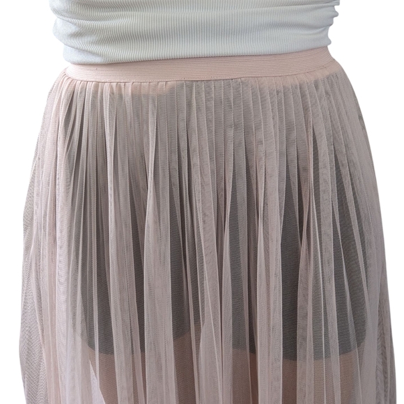 H&M Limited Edition SHEER Mesh Pleated Long Pastel Pink Festival Skirt Size 4 - Picture 9 of 15